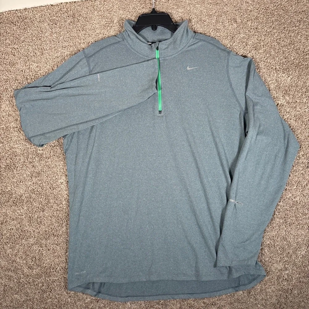 Nike Running Dri-FIT Element Mens XL Heather Gray Neon Green Half Zip 504606-479